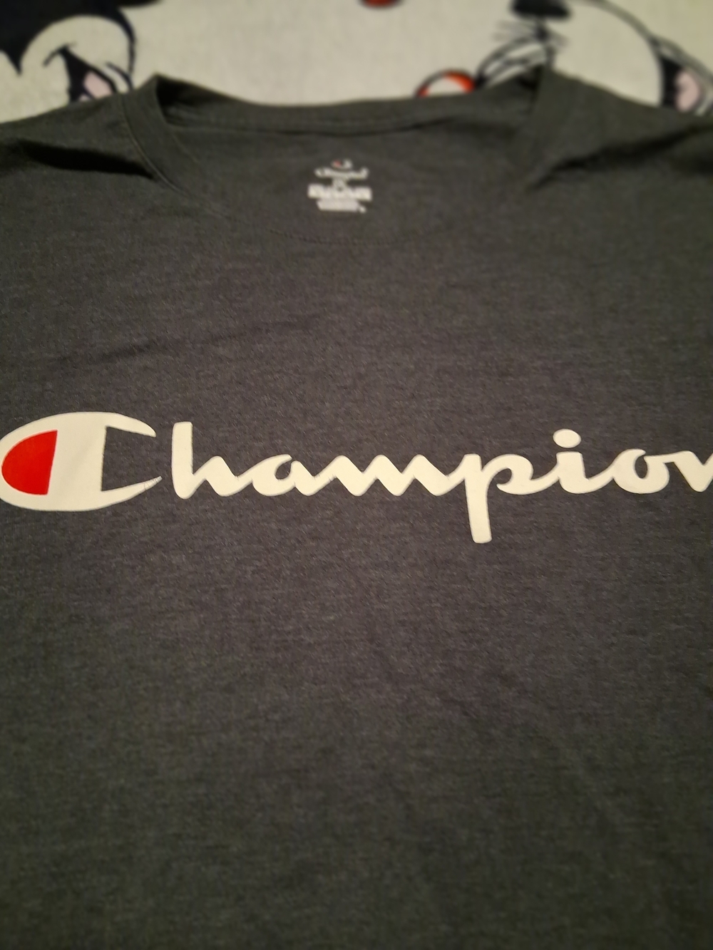Champion Mens Short-Sleeve Logo Tee in Charcoal with White & Red Accent
